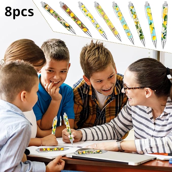 Idealmuzik Lemon Pens Set – Fun Citrus-Themed Pens for Girls, Students, and Stationery Lovers – Smooth Writing Ballpoint Pens for School, Journaling, or Gifts – Bright and Cheery Design, 8 Pack