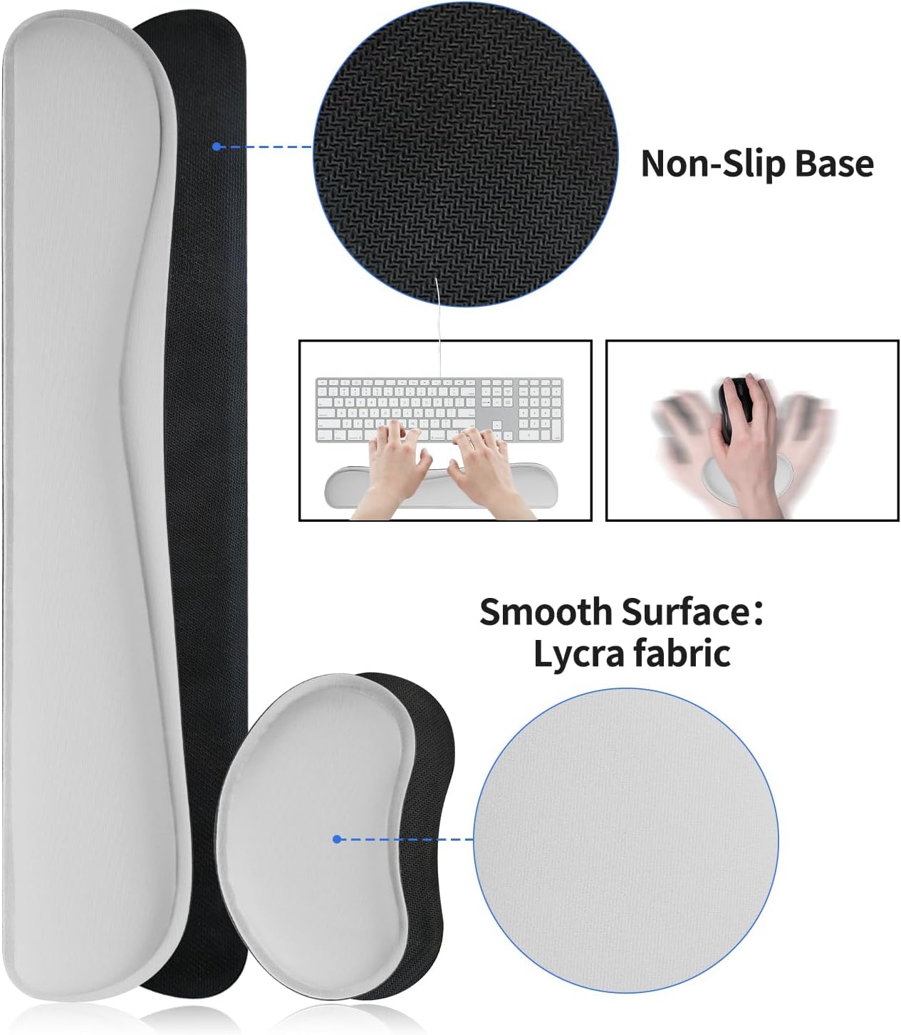 Bloss Leather Desk Pad and Keyboard Wrist Rest, Large Mouse Pad + Keyboard Pad+Mouse Wrist Support, Non-Slip Desk Mat Protector for Office, Home(35.4×15.7 Inches, Light Grey)