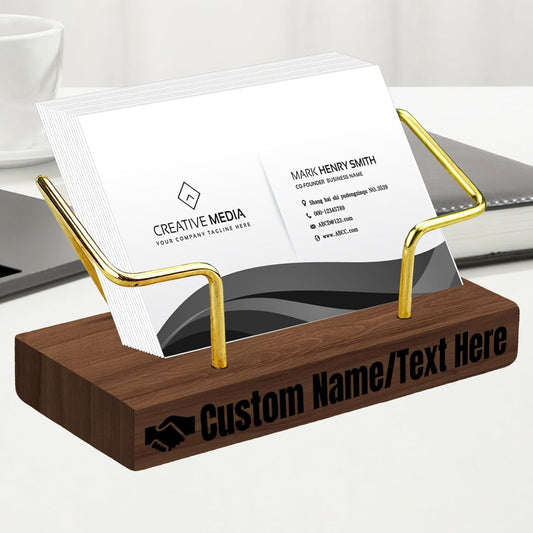 Custom Engraved Business Card Holder for Desk Personalized Wooden Business Card Display Stand Customized Businese Gift for Office Home Desktop