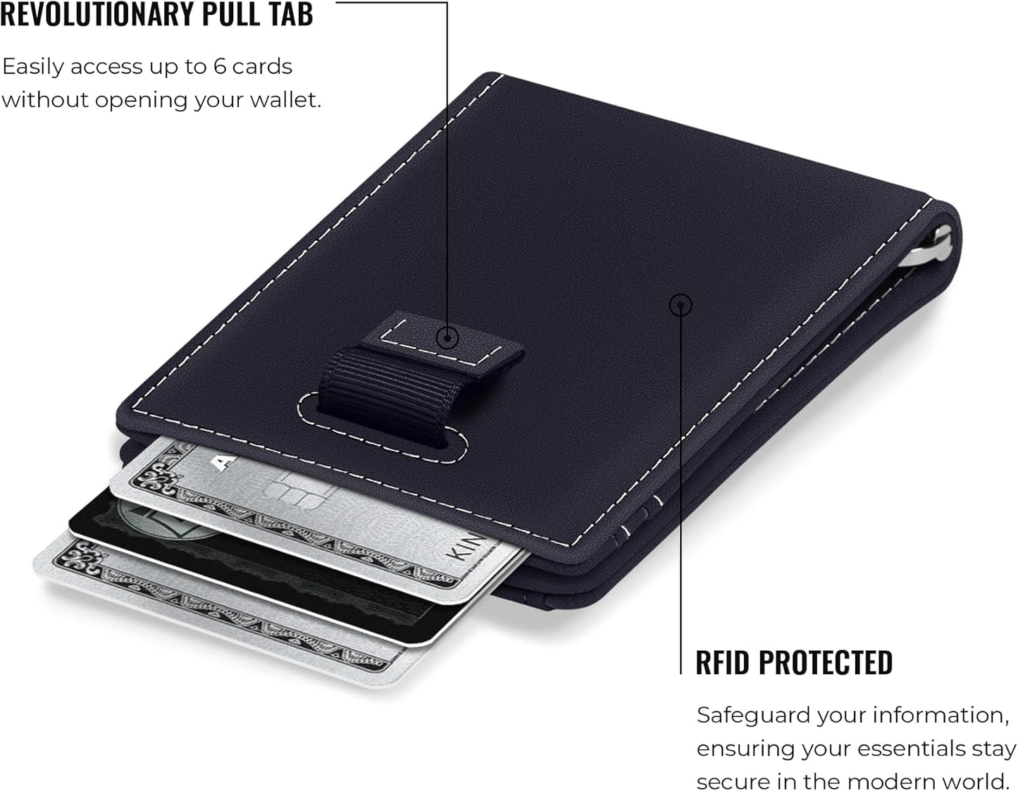 Kings Loot Trackable Airtag Wallet for Men | RFID Blocking Leather Design with Airtag Holder, Money Clip & Pull Tab | Minimalist Air Tag Wallets