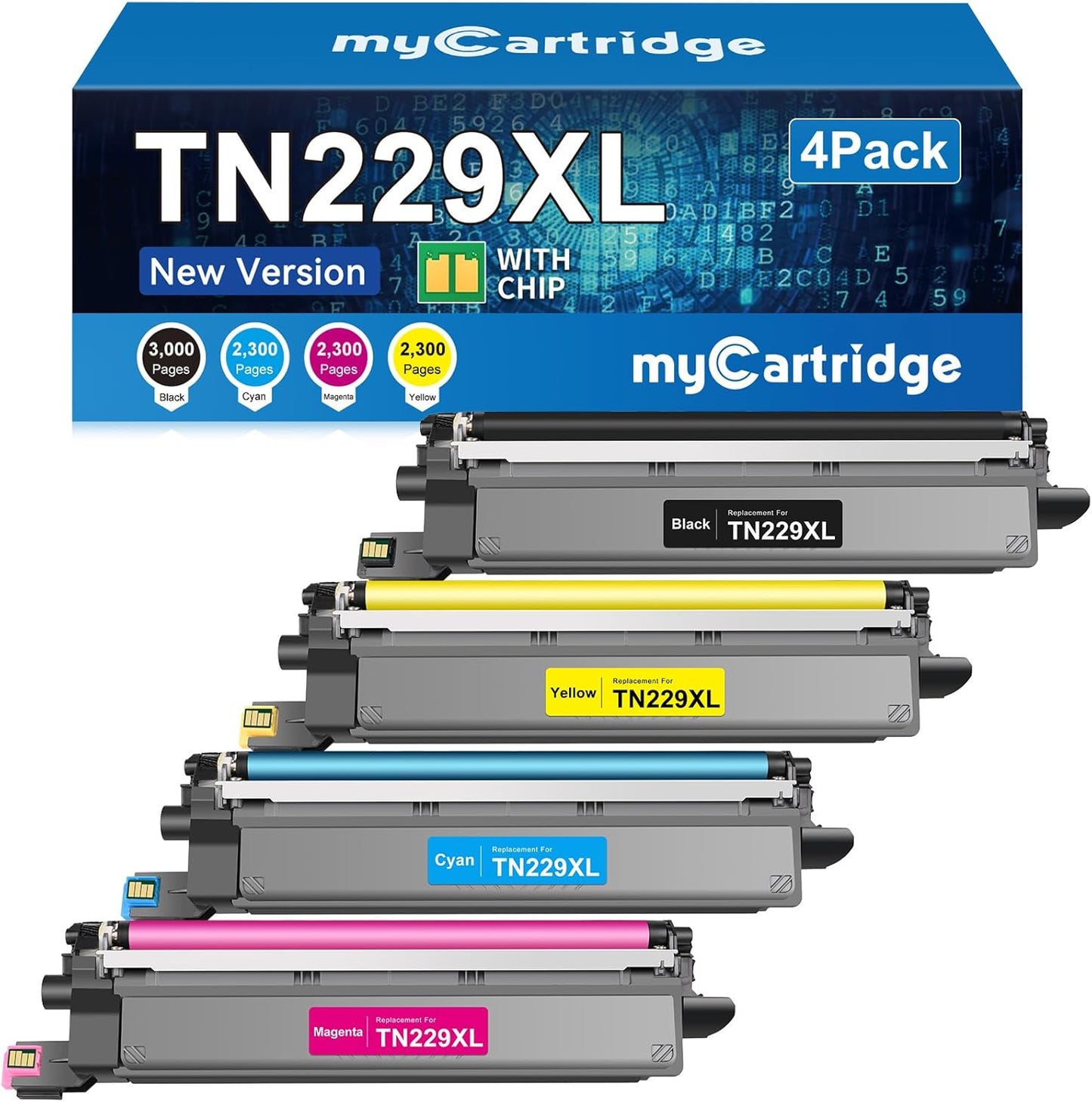 myCartridge Compatible Toner Cartridge Replacement for Brother TN229XL TN-229XL TN229 Toner Use for HL-L3280CDW MFC-L3780CDW MFC-L3720CDW HL-L3220CDW Printer,TN-229XLBK/C/M/Y with Chip 4-Pack