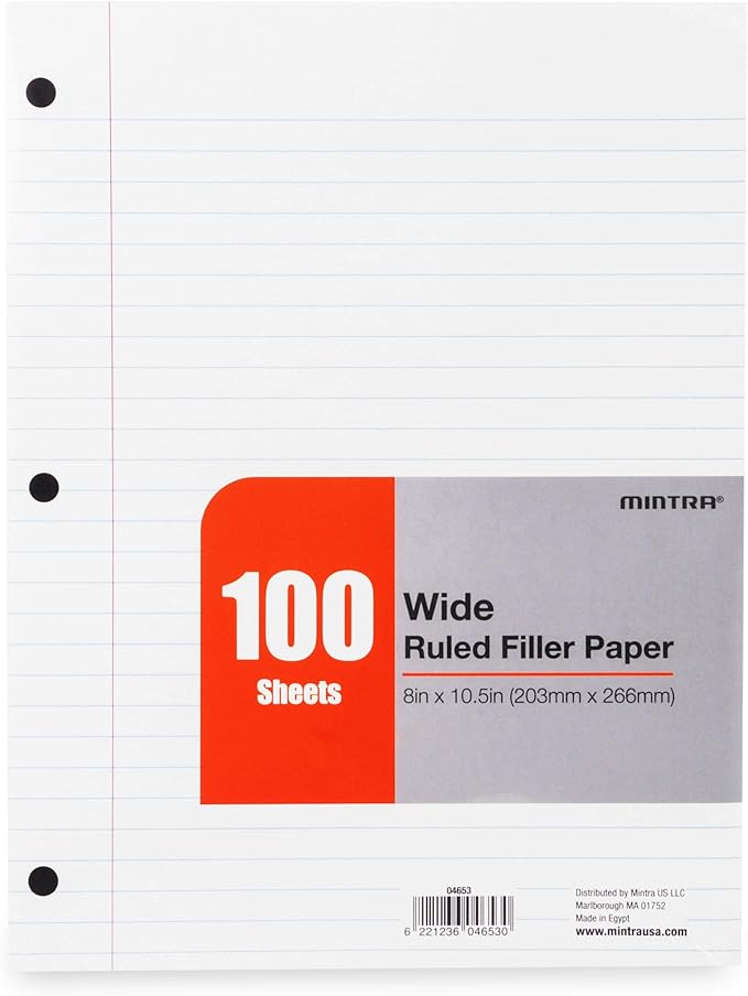 Mintra Office Filler Paper (Wide Ruled, 2400 Sheets (4-6pks))