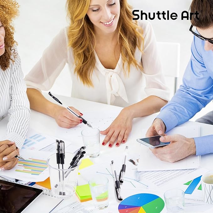 Shuttle Art Black Gel Pens, 100 Pack Fine Point Black Ink Pens Bulk, 0.5mm Rollerball Gel Ink Pens Smooth Writing with Comfortable Grip for Office, School and Home