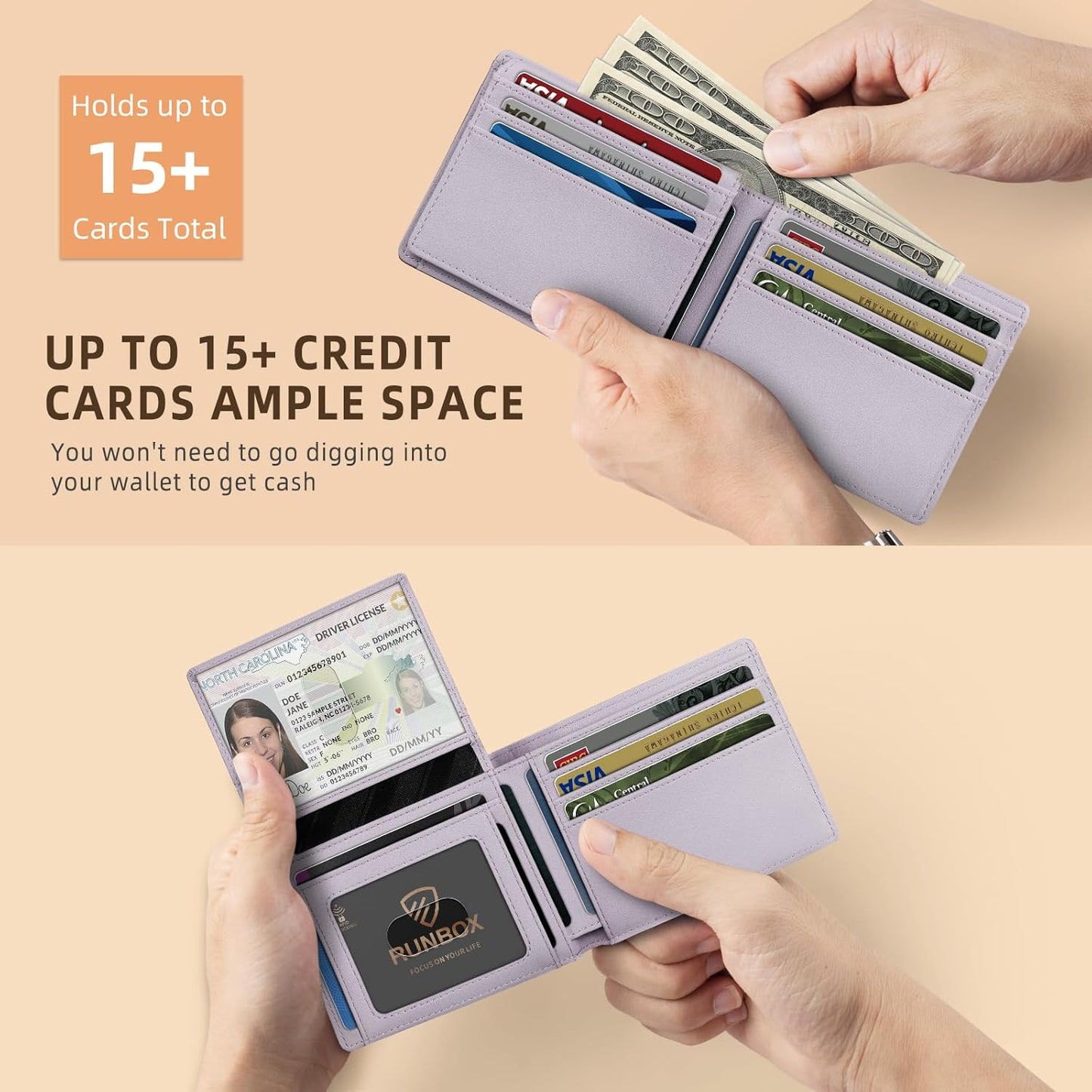 RUNBOX Wallet for Men Slim Rfid Leather 2 ID Window With Gift Box