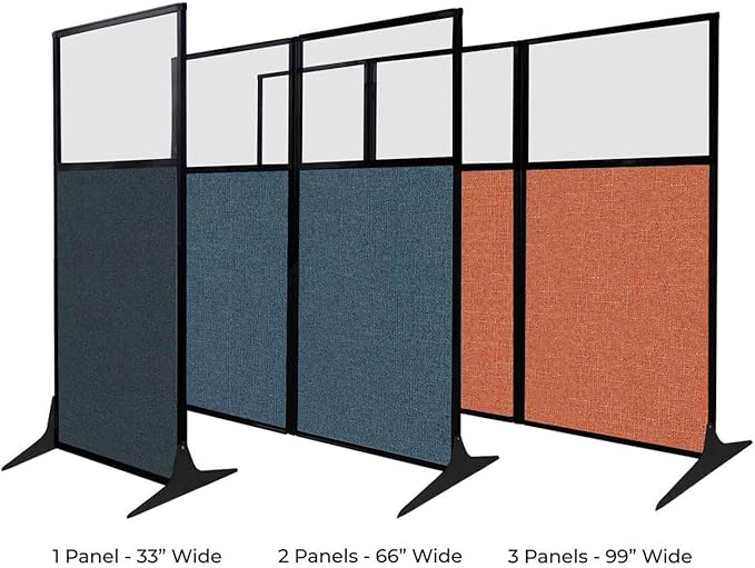 Versare Office Workstation Screen | Portable Wall Divider | Modern Cubicle | Freestanding Privacy Screen | Flexible Work Space | 1 Panel | 33" Wide x 70" Tall Marble Gray SoundSorb Panels with Window