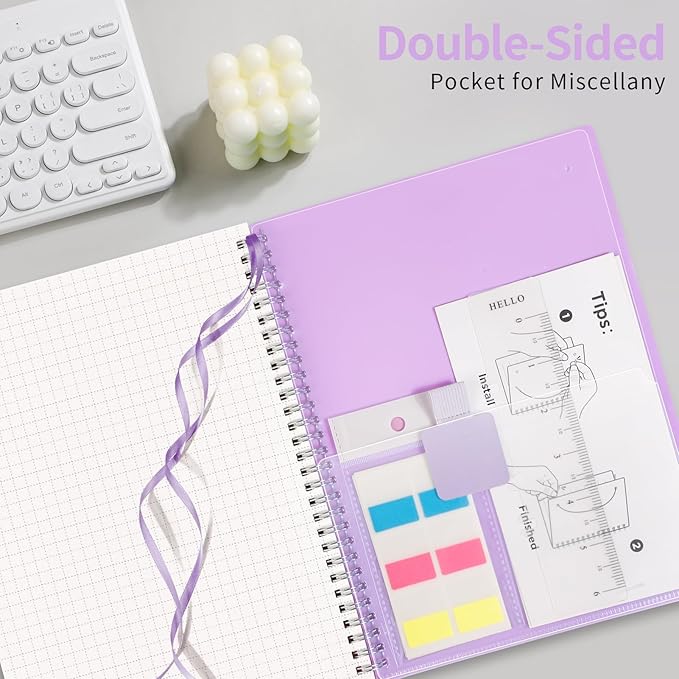 AHGXG Graph Paper Notebook - Spiral Notebook Journal 7.6" x 10", B5 Large Graph Notebook, 140 Pages, 100 gsm Thick Grid Paper, Waterproof Plastic Cover, for School Writing Engineering, Purple