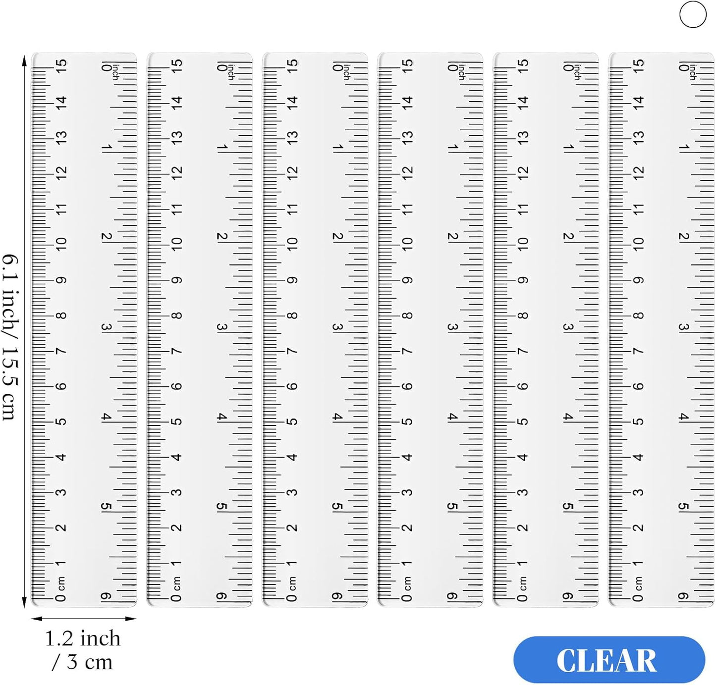 Zonon 6 Pcs 6 Inch Ruler Bulk Clear Plastic Flexible Straight Metric Rulers with Centimeters and Inches Drafting Measuring Tool for Classroom School Students Education