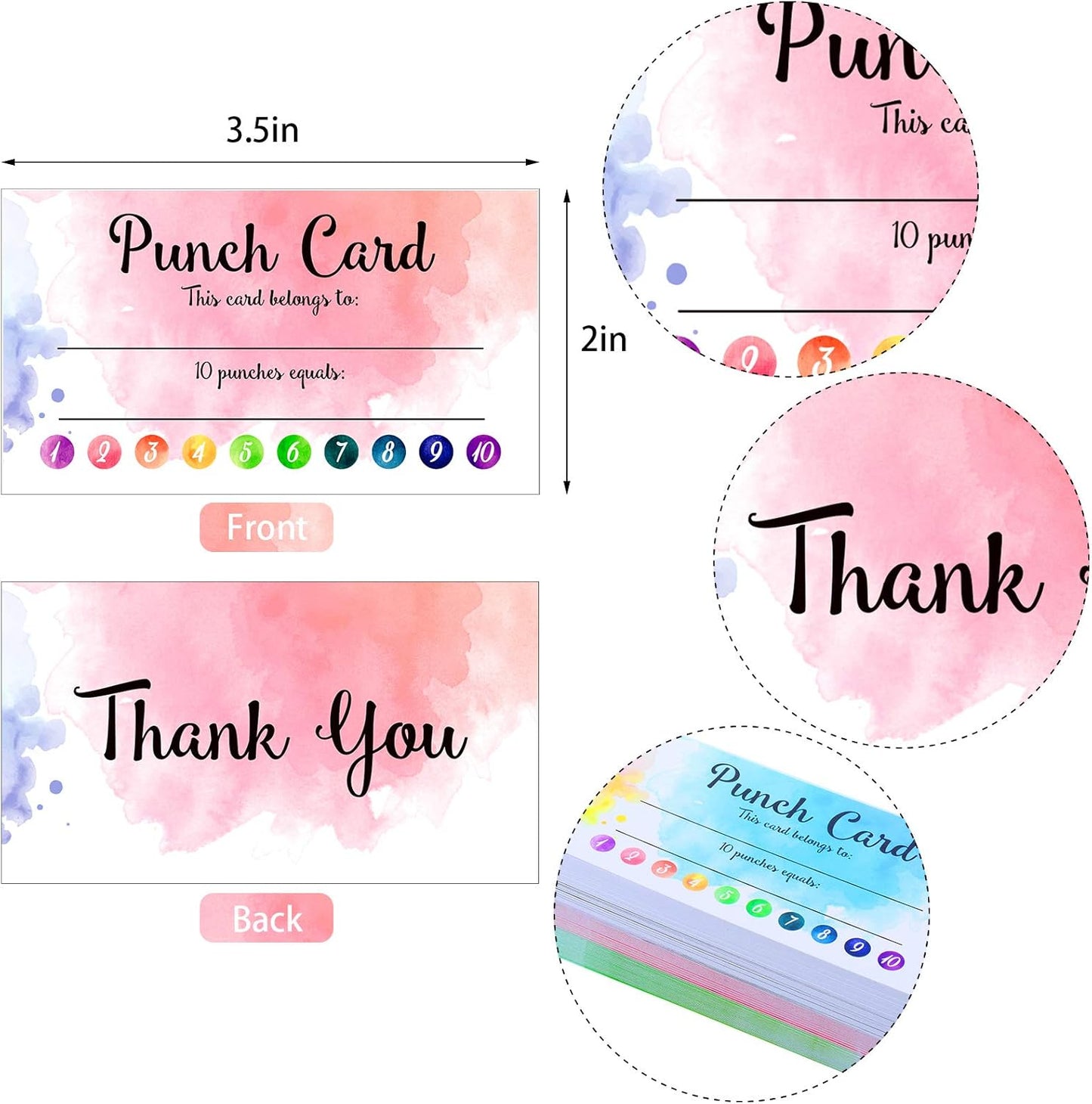 Outus 300 Pieces Watercolor Punch Cards Incentive Reward Card Student Awards Punch Cards for Classroom Business Kids Students Teachers School Supplies