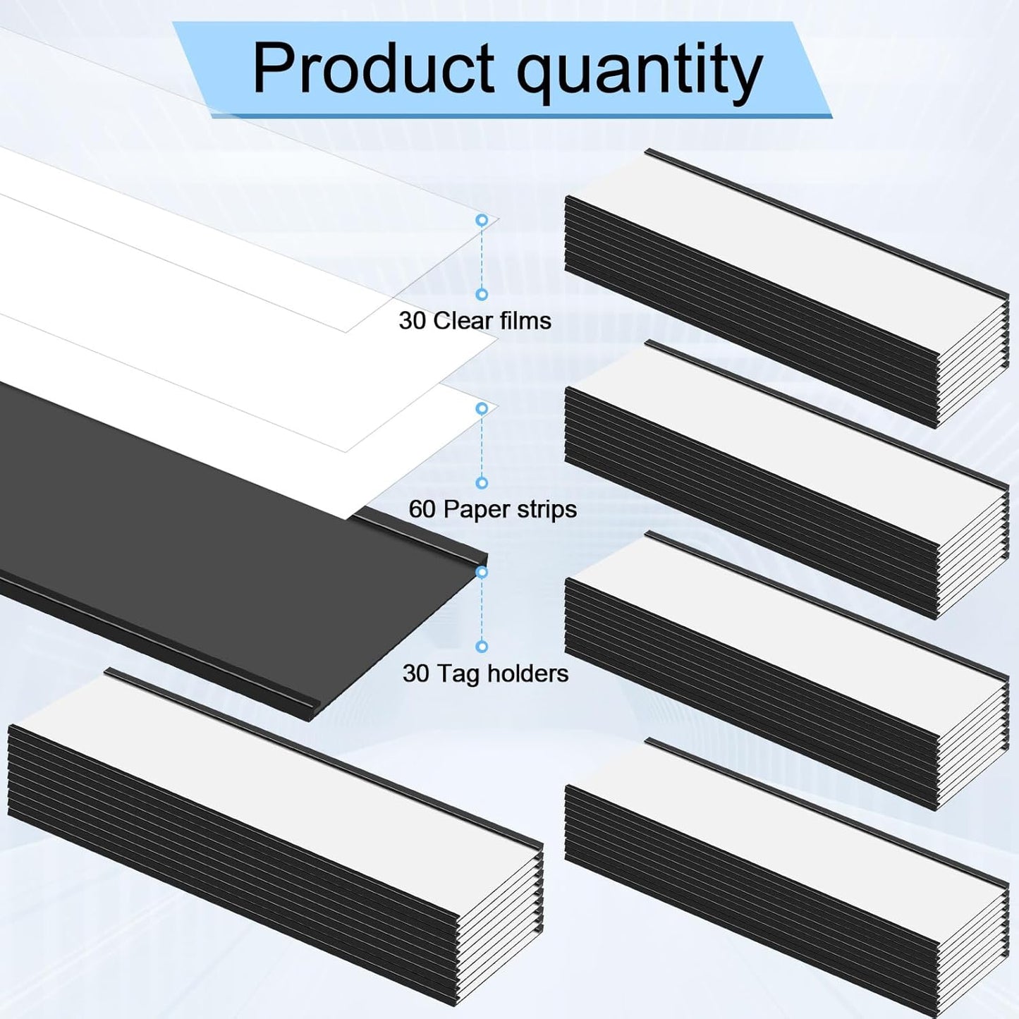 Gueevin 30 Pcs Magnetic C Channel Label Holders 3 x 8 Inch Label Holders Magnet Name Plate with Paper Inserts and Clear Plastic Protectors for File Cabinet Shelf Toolbox Drawer