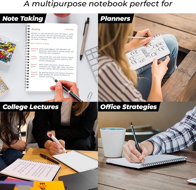 Bulk Spiral Notebook, 48 Pack, Unlined Journal, 5.8 x 8.3, 120 Pages (60 Sheets), 100 GSM Paper, No-Bleed, Black Cover Drawing Notebooks, Unlined Sketch Pad for Writing, Note Taking Travel