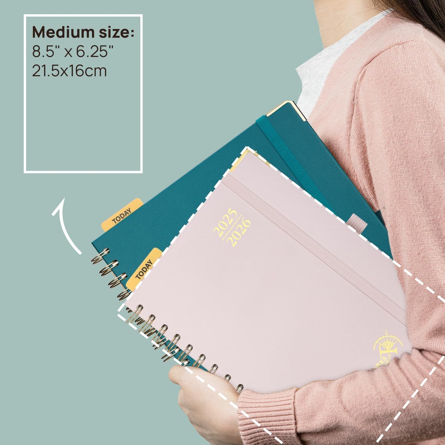 POPRUN Monthly Planner 2025-2026 Spiral Hardcover (6.25'' x 8.5''), 18 Months Calendar (Jul.2025 - Dec.2026)- 2 Pages per Month with Dotted Note Pages, Sunday Start, Laminated Tab - Pacific Green