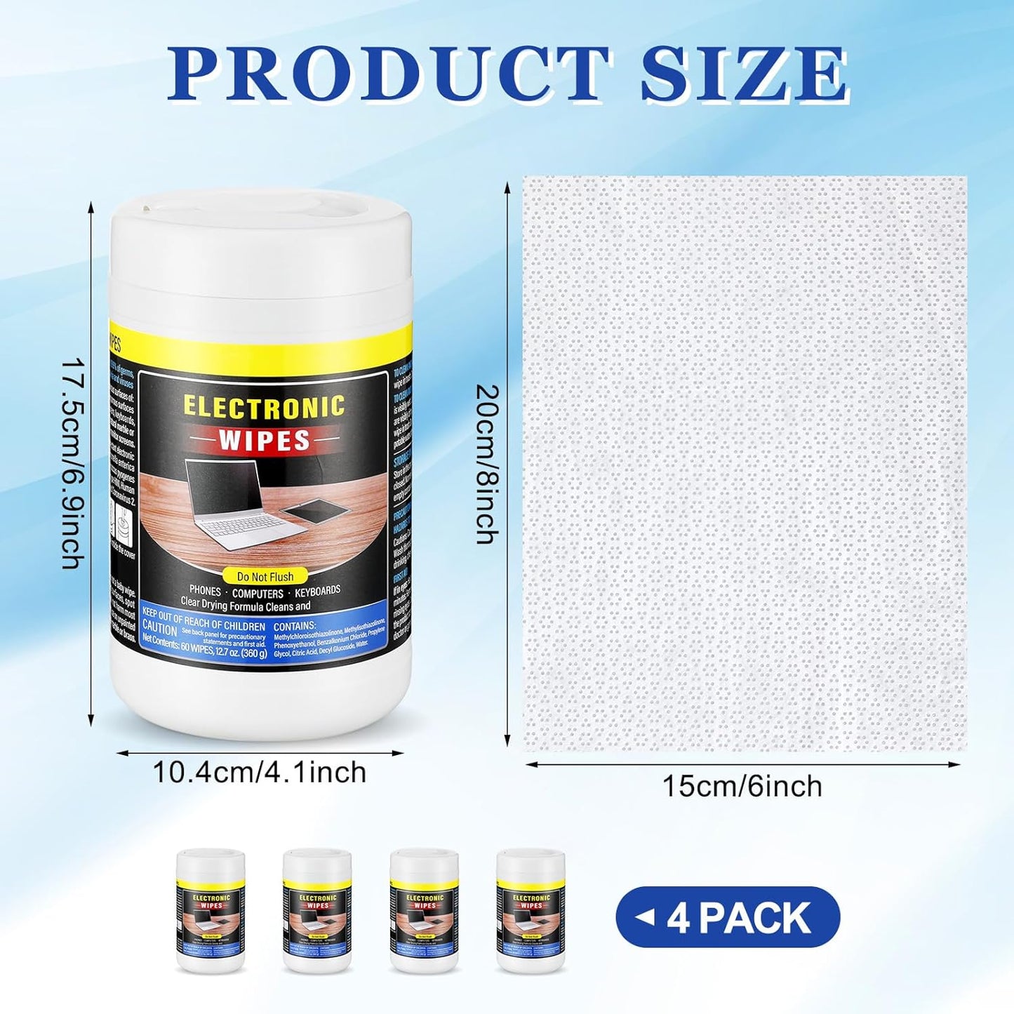 4 Pack 240 Count Electronic Wipes Screen Cleaner Wipes for Computer Laptop Monitor Lens Phone TV Screens Keyboard Cleaning