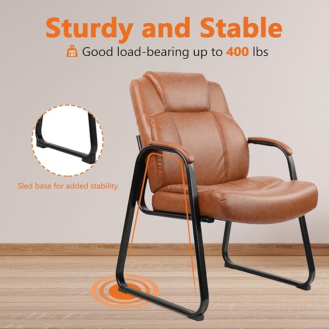 CLATINA Big & Tall 500 lb. Guest Chair, PU Leather Office Reception Chairs with Sled Base, Desk Chair No Wheels for Waiting Room Conference Lobby Computer Living Room, Brown, 8 Pack
