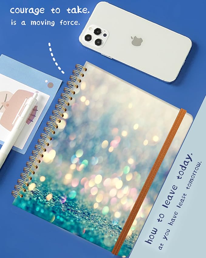 Ruled Spiral Writing Notebook,A5 Hardcover Lined College Journal for Women Lady,Fashion Puppy Watercolor Strong Twin-Wire Binding with Premium Paper,8.4" X 6",Perfect for School,Office,Home Gifts(Beautiful Blue Shiny)