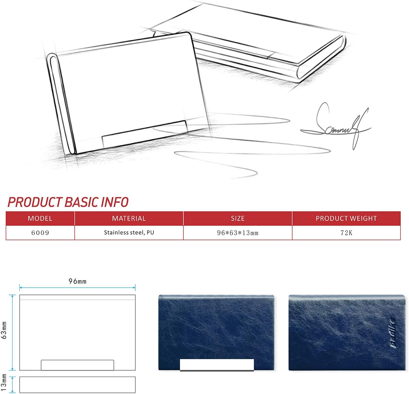 Padike Business Card Holder, Faux Leather Wallet with RFID Protection, V-Blue, Unisex