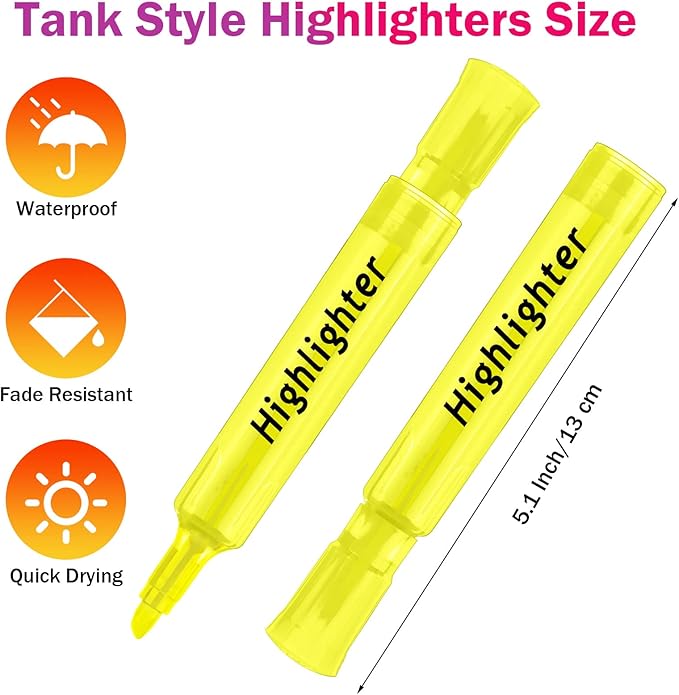 Teling 120 Pcs Highlighters Bulk Chisel Tip Tank Style Highlighters for School Classroom Assorted Color Fluorescent Pens for Office Shop