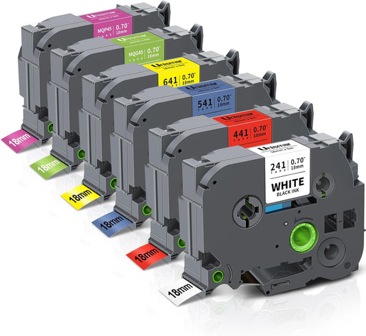 6-Pack TZe 18mm Label Tape Replacement for Brother Label Maker Tape TZ Tape 18mm 0.7 Inch Laminated Colored 3/4 Inch Refills for PT-D410 PT-D400 PT-D600 PT-D610BT, White/Red/Blue/Yellow/Pink/Green