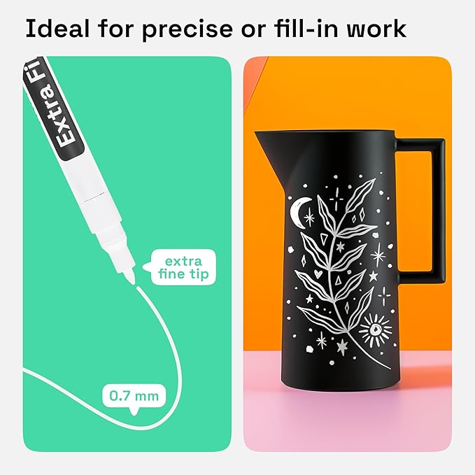 ARTISTRO 2 White Permanent Marker - Waterproof Markers for Tire, Fabric, Rocks, Glass, Ceramic, Wood, Paper - Oil Based Paint Pens - Extra-Fine Tip 0.7mm