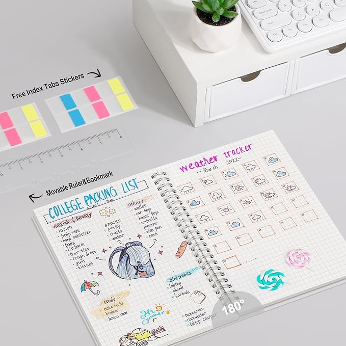 AHGXG Graph Paper Notebook - Spiral Notebook Journal 160 Pages, A5 Graph Notebook 5.7" x 8.3", 100 gsm Thick Grid Paper, Waterproof Plastic Cover, for School Writing Engineering Math, Transparent