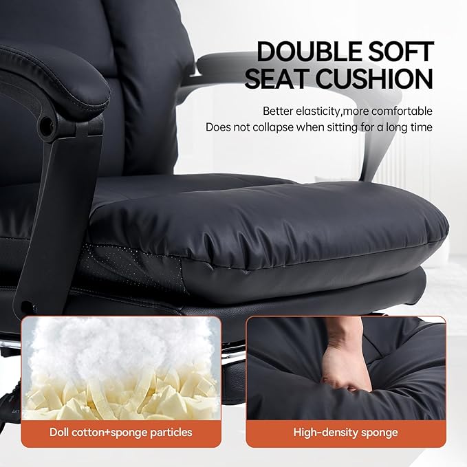 EMIAH Real Leather Office Chair with Foot Rest, Reclining Ergonomic Executive Office Chair with Arms, High Back Comfy Swivel Computer Desk Chairs with Wheels and Lumbar Support for Home Office, Black