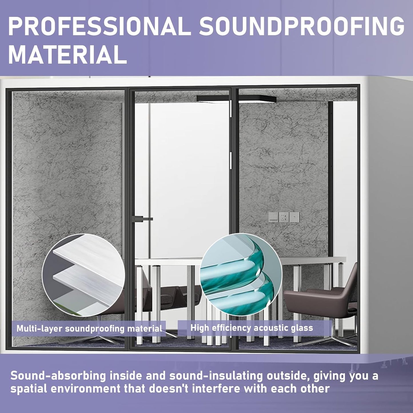 Office Sound Booth with Audio Privacy - Large Soundproof Booth with White Modern Style,Movable Room with Light,Ventilation,Socket for Meeting Room,Band Practice,Home Gym(118.11IN)