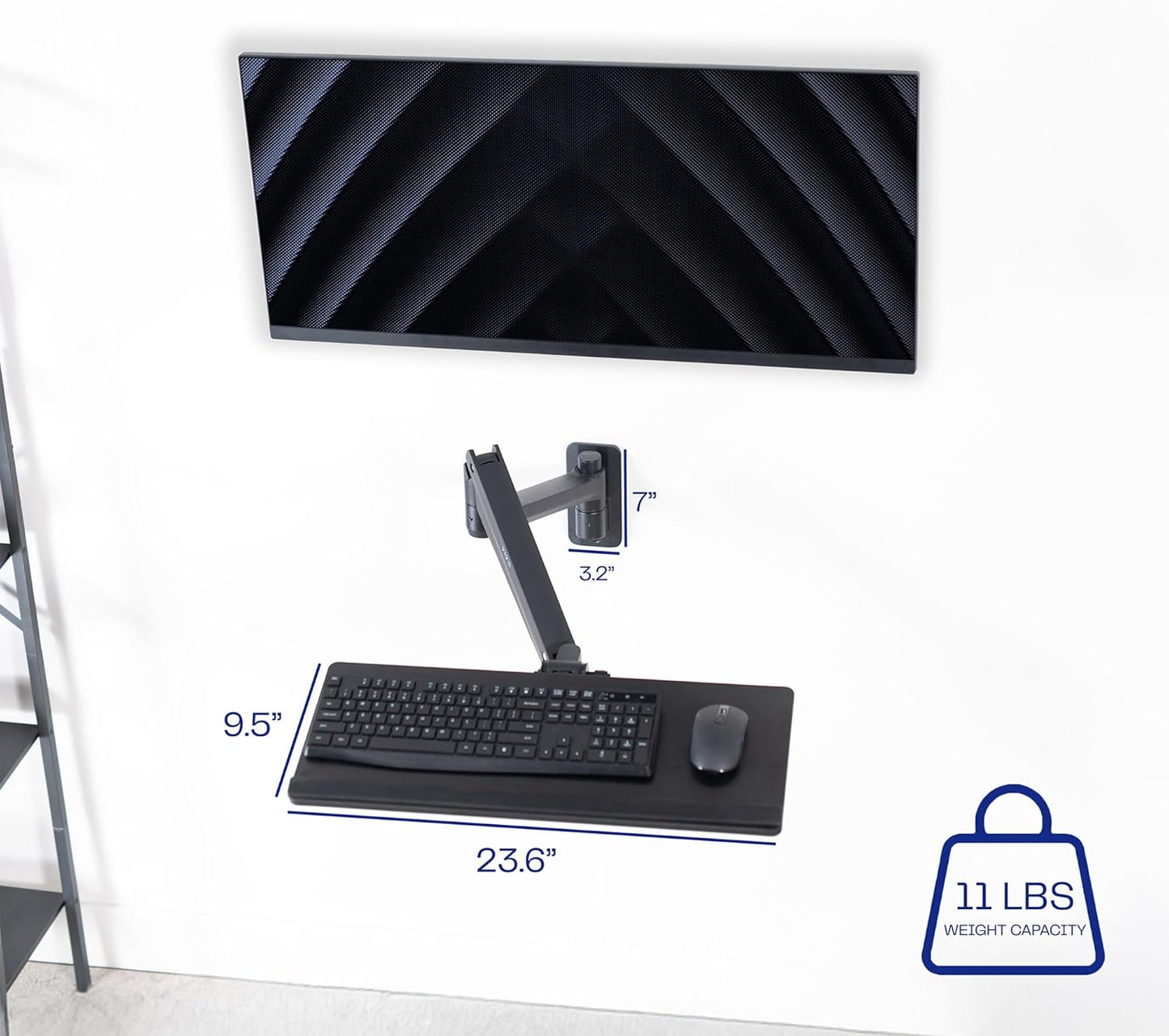 VIVO Sit-Stand 24 Inch Pneumatic Spring Keyboard and Mouse Tray Wall Mount, Counterbalance Height Adjustable Typing Platform, Ergonomic Tilt, Black, MOUNT-KB35C