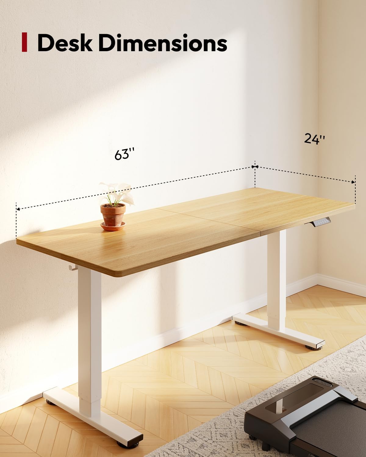 SANODESK Standing Desk Height Adjustable Electric Stand up Desk 63x24 Inches Sit Stand Home Office with Splice Board, White Frame/Maple Top