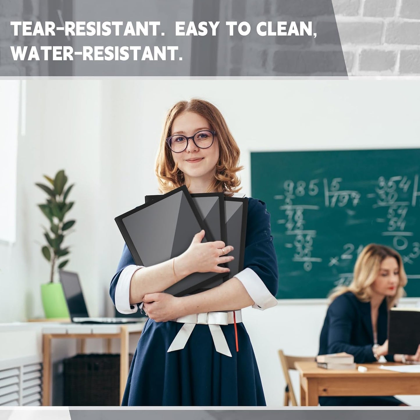 Teling 24 Pcs Plastic Folders with Front Clear Pocket and Business Card Holder 2 Pocket Folders Letter Size Paper for School Office Supplies Nice Gift for Christmas New Year School Supply (Black)