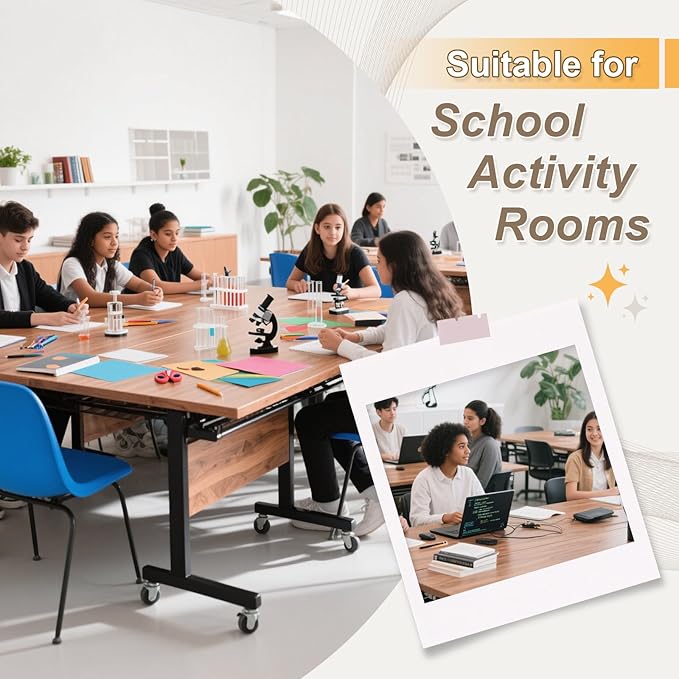 Conference Room Table with Silent Wheels, Mobile Folding Conference Table for 16 Person,Flip Top Office Training Tables with Walnuts Wood Tabletop, for School,Business Meeting Rooms (4 Pack 55in)