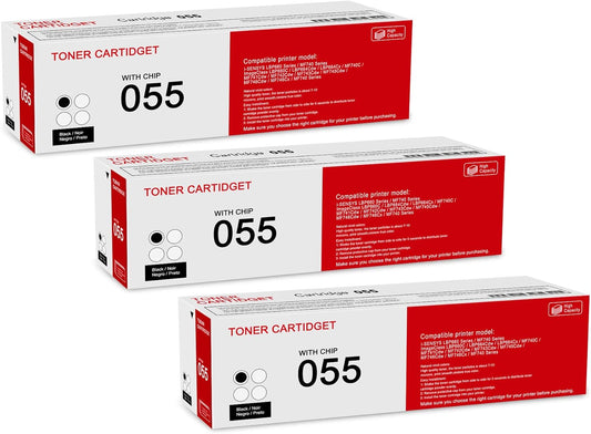 3 Pack 055 3016C001 Black Toner Cartridge: Compatible CRG-055 Replacement for Canon i-SENSYS LBP660 MF740 Series ImageClass LBP660C LBP664Cdw LBP664Cx MF740C MF741Cdw MF743Cdw MF740 Series Printer