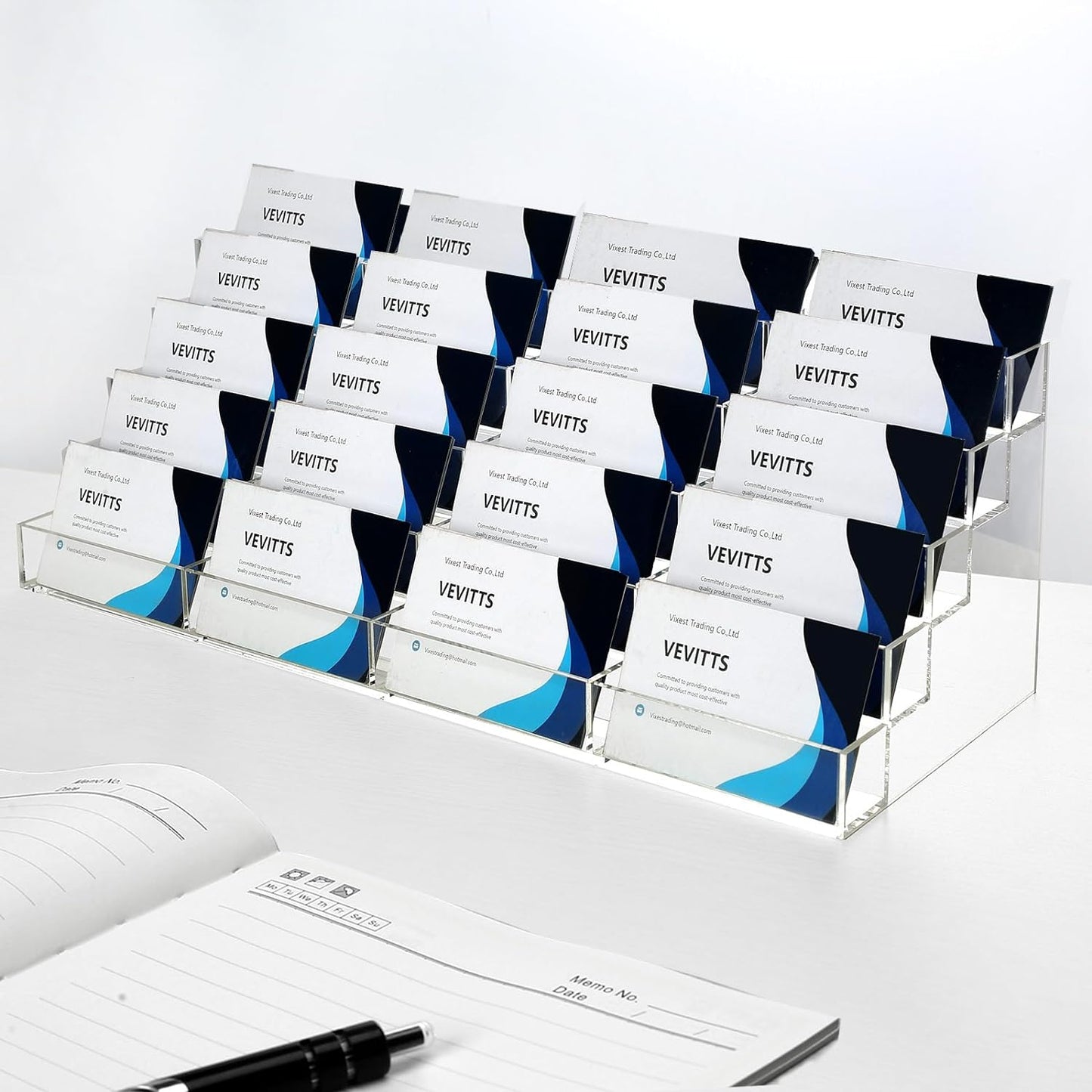 20 Slots Acrylic Business Card Holder for Desk Business Card Stand Clear Plastic Multiple Cards Display Stand Rack for Office Supplies Home School Brochure File Table Recipe