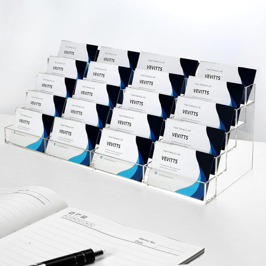 20 Slots Acrylic Business Card Holder for Desk Business Card Stand Clear Plastic Multiple Cards Display Stand Rack for Office Supplies Home School Brochure File Table Recipe