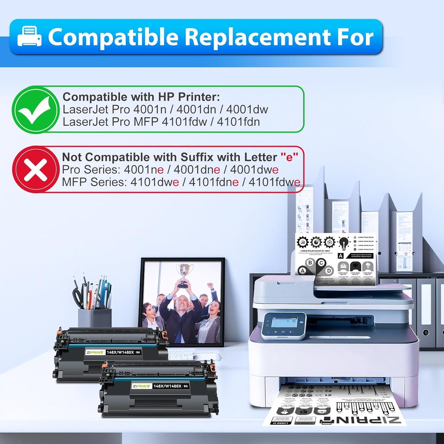 ZIPRINT 148X Black High Yield Toner Cartridge (with Chip) Compatible Replacement for HP 148X 148A W1480X W1480A for Laserjet Pro MFP 4101fdw 4101fdn 4001dw 4001dn 4001n (2 Pack)