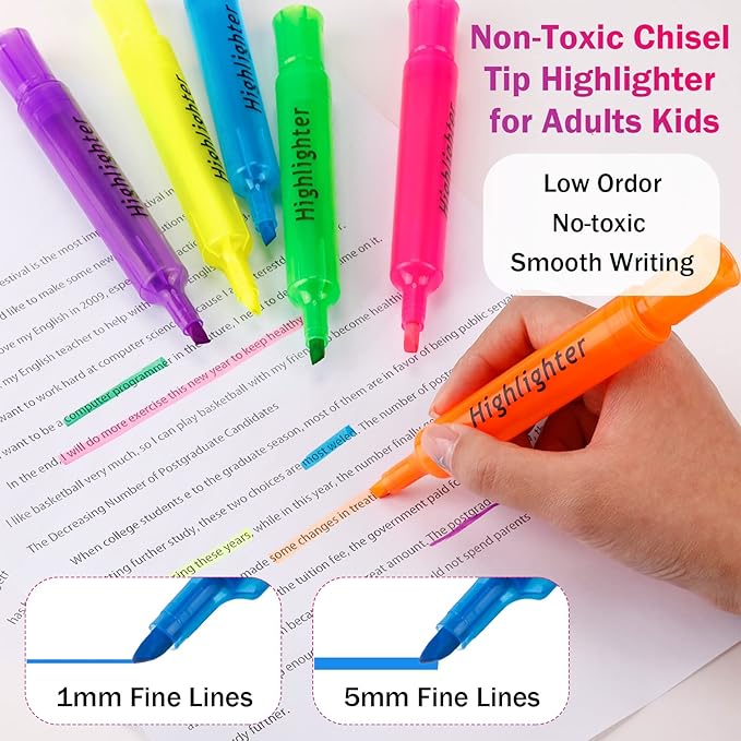 Teling 120 Pcs Highlighters Bulk Chisel Tip Tank Style Highlighters for School Classroom Assorted Color Fluorescent Pens for Office Shop