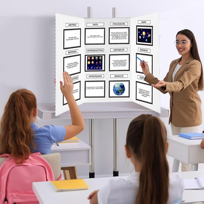 Paterr Trifold Poster Board with Storage Bag, Hook and Loop Fabric, Foldable 3 Panel Presentation Board for Science Fair and Exhibitions(White,72 x 36 Inch)
