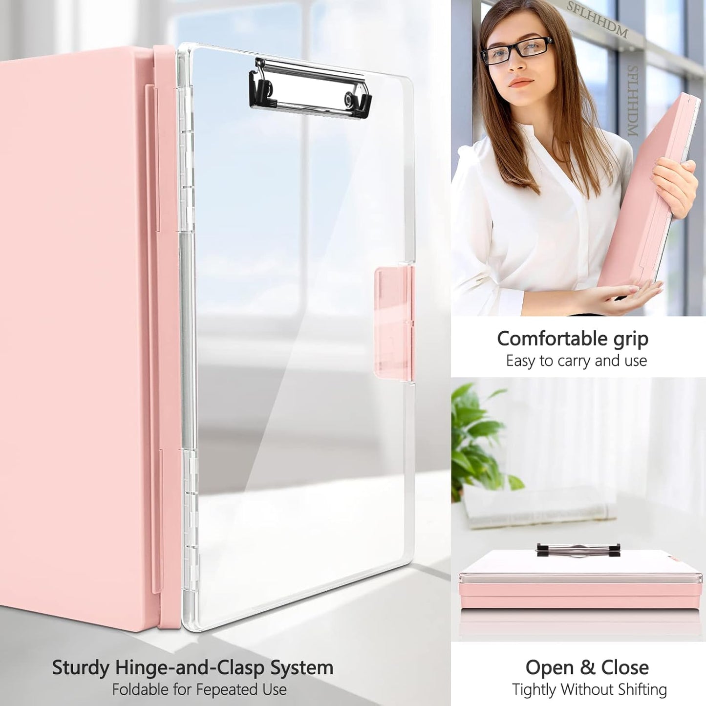Clipboard with Storage,Heavy Duty Clip Boards 8.5x11 with 2 Storage Case,Clear Visible Top Panel Storage Clipboards,Side Opening Clip Boards,Nursing Clipboard Folder Case for Office Supplies-Pale Pink
