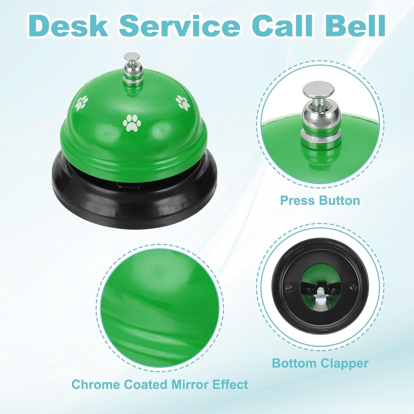 uxcell Desk Service Call Bell, 2.95 Inch Metal Dinner Service Bell Ring for Hotel Restaurant Reception Area and Wedding Party Events, Green