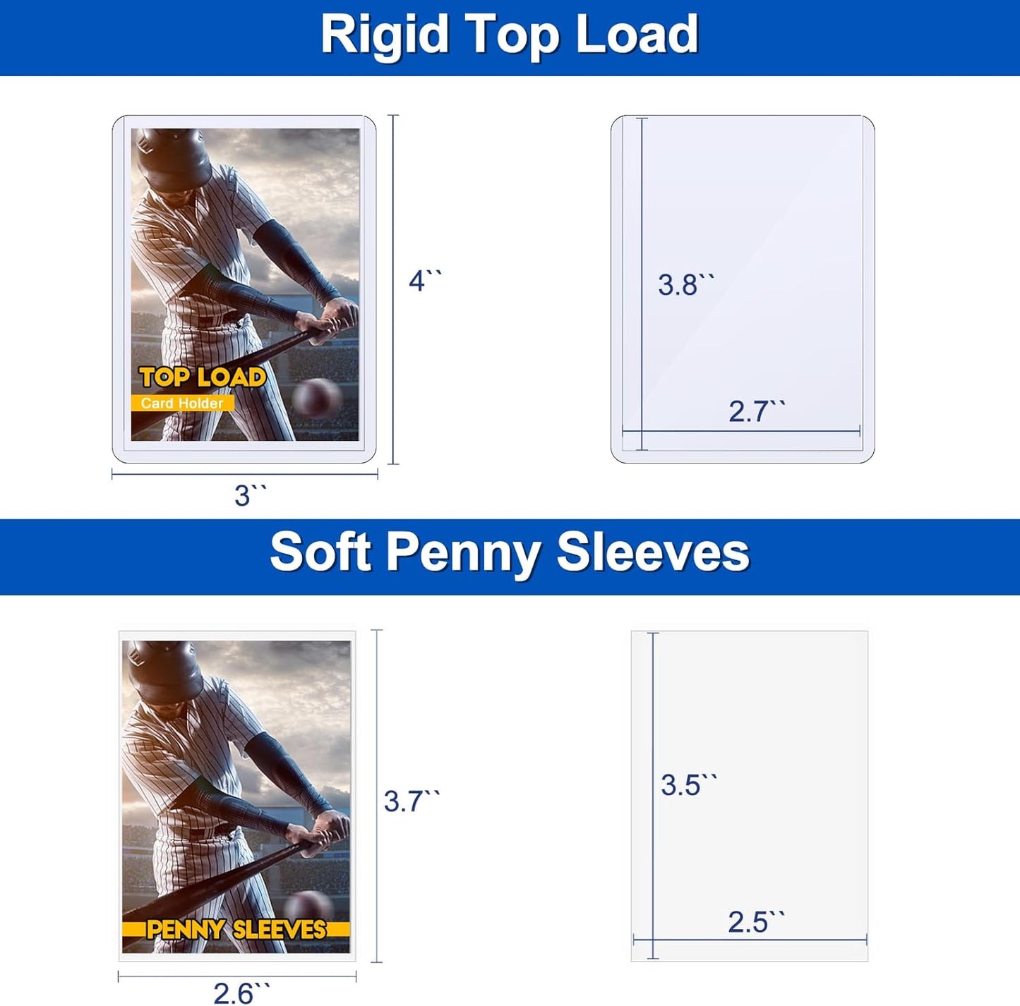 200 Topload Card Holder and 200 Clear Sleeves, Sooez 35 PT Topload Card Protectors, 3" x 4" Hard Plastic Card Sleeves Baseball Card Protector, Rigid Toploading Card Case for Collectible Trading Cards