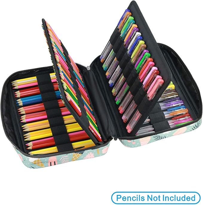 YOUSHARES Colored Pencil Case 166 Slots Pen Case Organizer With Handy Wrap & Zipper, Multilayer Holder for Prismacolor Colored Pencils & Gel Pen (Ice-Cream)