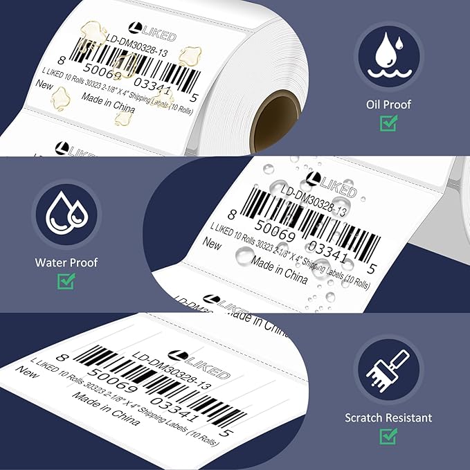 L LIKED 3" x 2" Direct Thermal Labels, Permanent Adhesive Barcode Shipping Label & Compatible with Rollo, Zebra and Other Desktop Printers (1 Roll, 700 Labels)