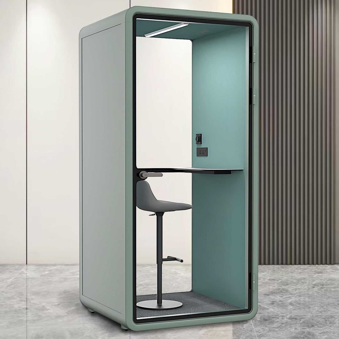 Office Sound Booth with Audio Privacy - Soundproof Recording Booth Includes Green Frame with Curved Corners,Soundproof Room with Light,Steel Plate Structure for Study (42.52IN)