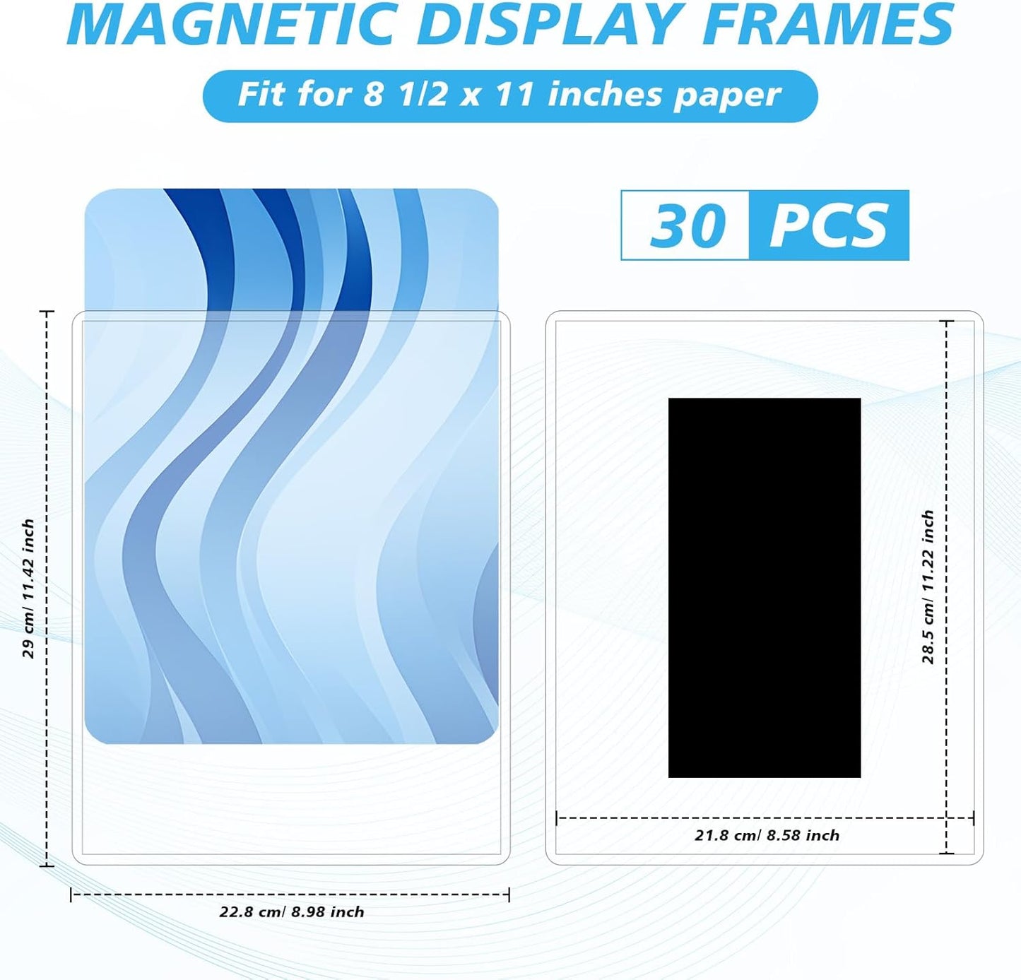 Honoson 30 Pack 8 1/2”×11” Magnetic Sign Holder Magnetic Document Holders Clear Plastic Frames for Letter Size Posters Locker/refrigerator, Home, Office, School, Children Artwork and Business Etc