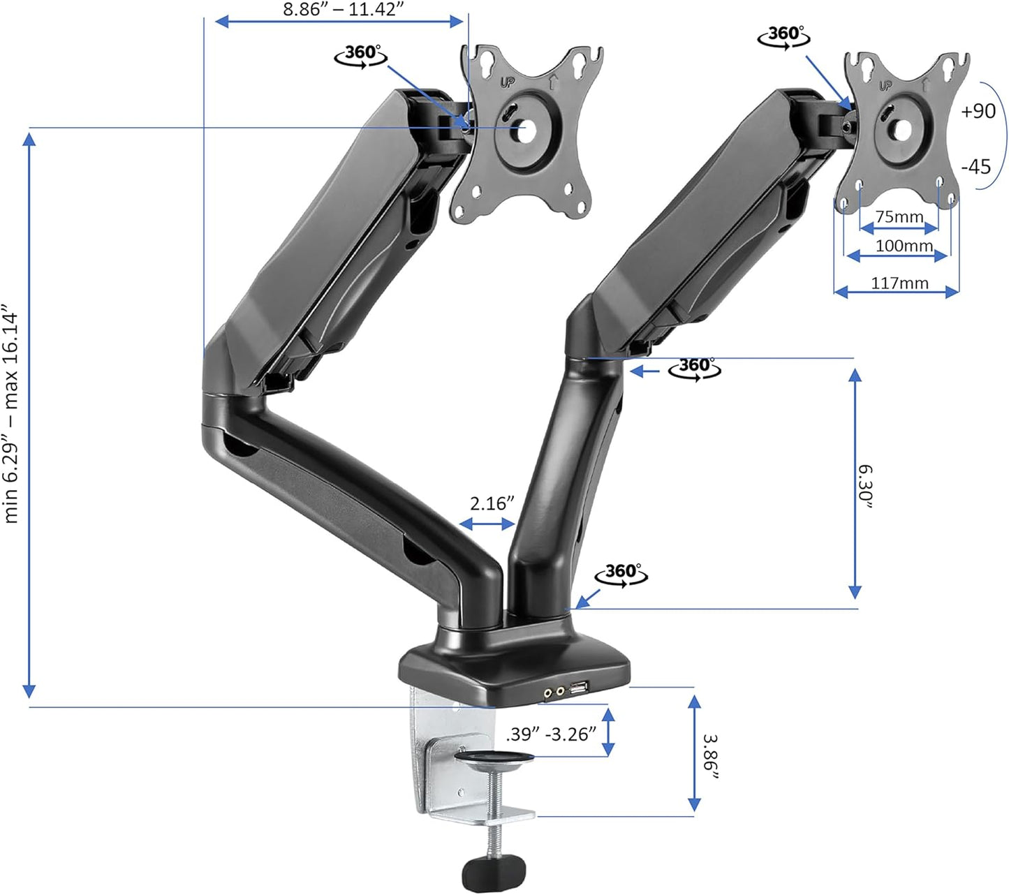 Rocelco 46" Height Adjustable Corner Standing Desk Converter with Dual Monitor Arm Mount Bundle - Sit Stand Up Tabletop Computer Workstation Riser - Extra Large Keyboard Tray - Teak (R CADRT-46-MA2)