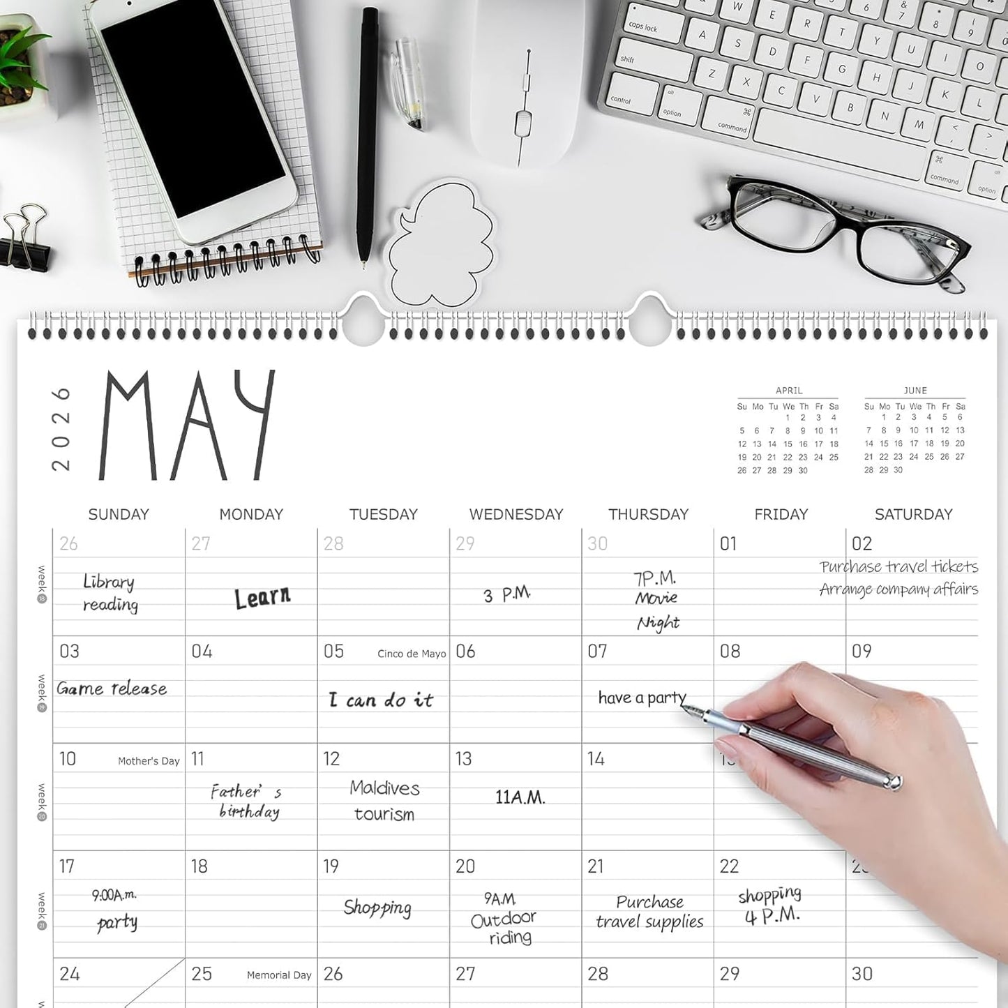 Guasslee Large Wall Calendar 2025-2026, 12 Monthly Calendar from 2025 June-May 2026 Jumbo 22"x17" Hanging Desk/Wall Planner with Spiral Bound for School Home Office Organizing