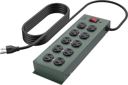 Belkin Power Strip Surge Protector - 10 AC Outlets, 15ft Heavy Duty Metal Extension Cord with Wall Mount Holes for Home, Office, Travel, Computer Desktop, Laptop & Phone Charging Brick