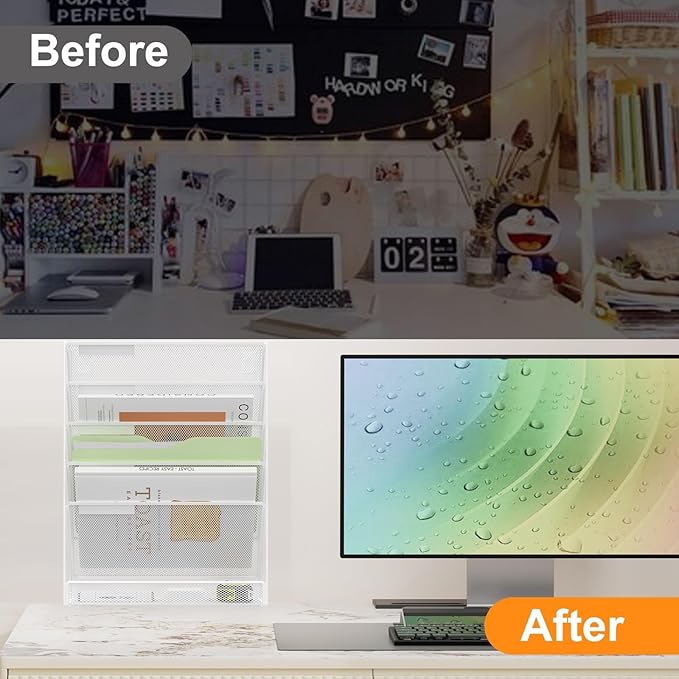 Kuntine.B Wall File Organizer Office Hanging Magazine Holder Wall File Organizer for Office Home (White, 6 Tier)