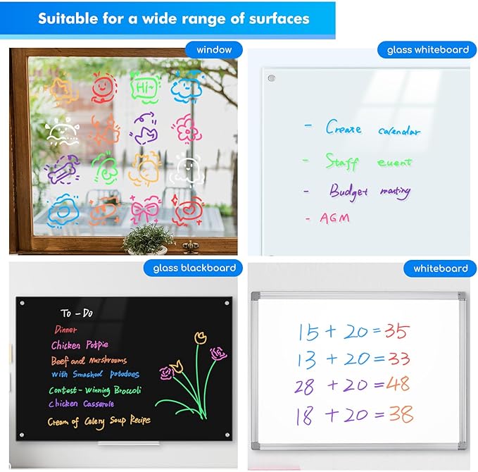 maxtek Neon Dry Erase Markers Fine Tip,Liquid Chalk Markers for Chalkboard,LED Note Board,Acrylic,First Day of School Board,Glass,Windows,1mm Fine Point,Assorted Colors,9 Count