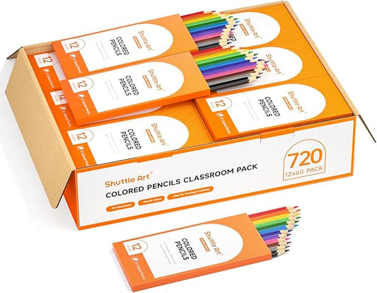 Shuttle Art 720 Colored Pencils Bulk, 12 Vibrant Colors, Pack of 60, Pre-sharpened Coloring Pencils, Wood Colored Pencil for Kids Teachers, Classroom Essentials, Back to School Supplies