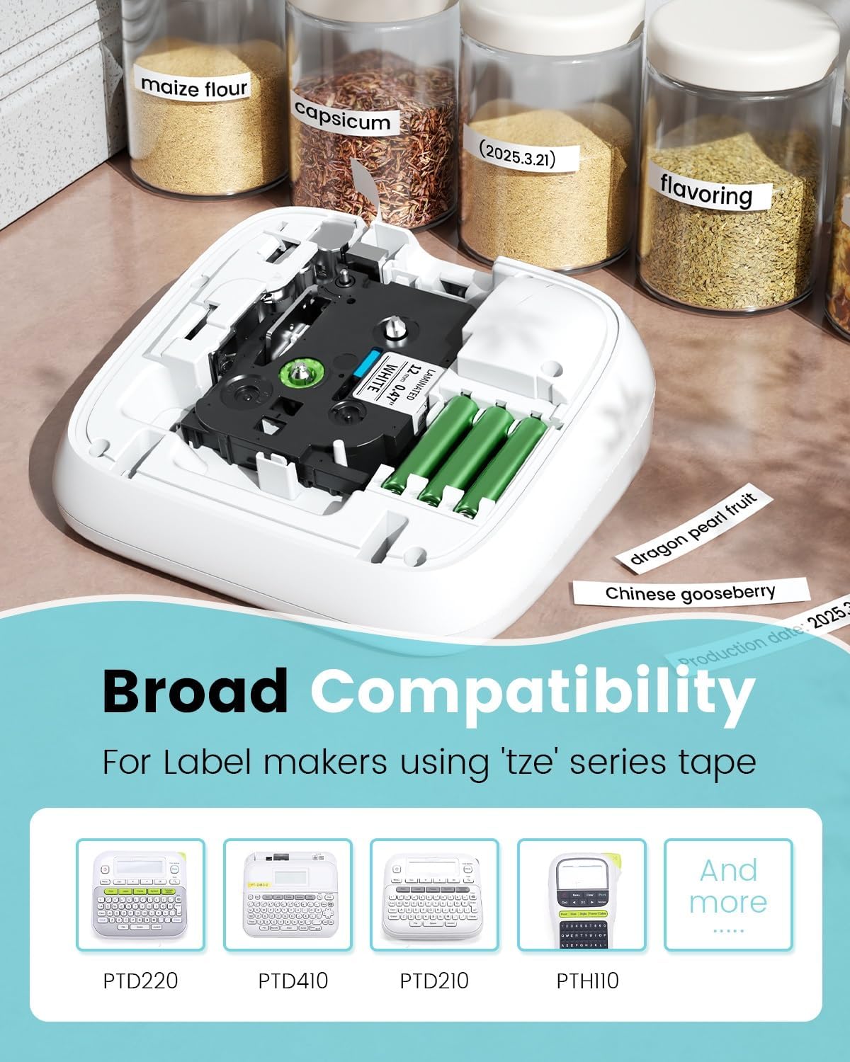 Replacement for P Touch Label Tape 12mm 0.47 Laminated White TZe-231 Compatible with Brother Label Maker Refills TZe231 TZ231 for PT-D200 PT-D210 H110 1280 2030, ½”(0.47”) x 26.2 ft. (8m), 20-Pack