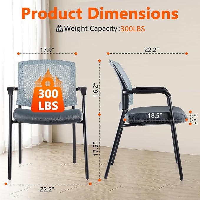 CLATINA Office Reception Guest Chair Mesh Back Stacking with Ergonomic Lumbar Support and Thickened Seat Cushion for Waiting Conference Room Gray